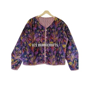 Indien Vintage matelassé veste manteau femmes Boho coton velours court haut court imprimé fleuri à la main nouveau Style automne poche - Product Image 2