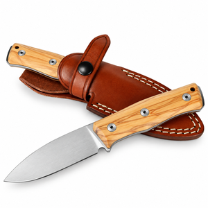 Cuchillos de Caza con Mango de Madera Natural Marrón Claro y Hoja Plateada, con Funda de Cuero Marrón para Camping, Senderismo y Actividades al Aire Libre - Product Image 6