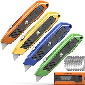 Paquete de 4 Cuchillas Retráctiles de Alta Resistencia con Carcasa de Aluminio, Cuchillo Multiusos con 10 Cuchillas Adicionales para Cortar Cartones y Cajas - Product Image 4