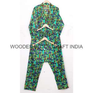 Ensemble de pyjama pour femmes, vêtements de nuit en coton à manches longues, robes décontractées d'été, ensembles de pyjama imprimés de fleurs faits à la main, vente en gros - Product Image 6