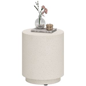 Tavolino Rotondo Leggero con Finitura in Cemento, Tavolo d'Appoggio Giallo Chiaro - Product Image 1