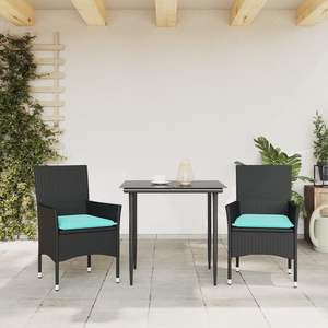 2 chaises de patio en polyrotin noir avec coussins, ensemble de meubles de patio - Product Image 3