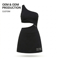 Robe athlétique unie pour femme, asymétrique à une épaule, avec découpe au niveau du ventre, mini-jupe respirante, séchage rapide, anti-déformation