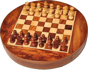 Jeu d'échecs rond en bois de 9 pouces avec tiroir et pièces magnétiques en bois de Sheesham, diamètre 9 pouces, pour les plus de 13 ans - Product Image 1