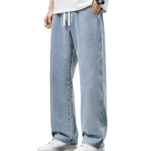 กางเกงยีนส์ทรงตรงขาตรงสำหรับผู้ชาย – กางเกงยีนส์ทรงหลวมเอวยางยืดพร้อมเชือกผูกและกระเป๋าสไตล์ Y2K - Product Image 1