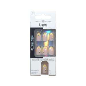 Uñas Postizas ABS con Diseño Floral de Gelatina y Estampado Dorado, Puntas de Uñas Artificiales de Longitud Media, 24 Piezas para Dedos, Forma Almendrada - Product Image 6