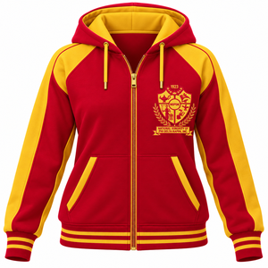 PDK <b>Women</b> Prep Zip Up <b>Hoodie</b> <b>Red</b> Yellow Contrast Long Sleeve Hooded Sweatshirt with Pockets and Ribbed Cuffs for Sorority - Product Image 3