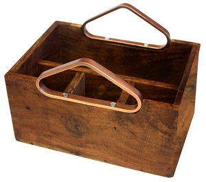 Organisateur d'épices en bois au design moderne avec poignées métalliques, 3 compartiments, support de rangement rustique pour la cuisine, porte-couverts - Product Image 5