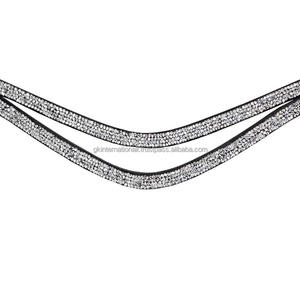 Diadema para Caballo de Cuero Negro con Incrustaciones de Cristales Transparentes Personalizados en Forma de Doble V, en Tallas Completa y Cob - Product Image 3