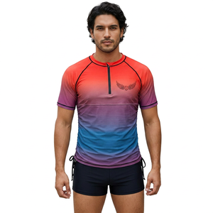 <b>Women's</b> Full Sleeve Gradient Rash Guard with Wing Logo Half-Zip Anti-Uv Breathable 160g <b>Swim</b> Top Polyester Sport <b>Shirt</b> - Product Image 4