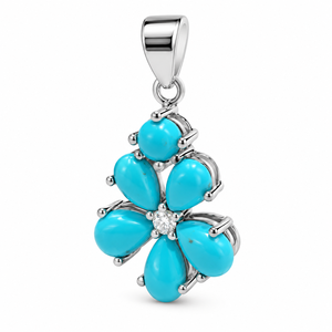 <b>Turquoise</b> Flower Pendant Natural <b>Turquoise</b> Center 925 Sterling Silver Rhodium Plated Prong Set Classic Women's Jewelry for - Product Image 6