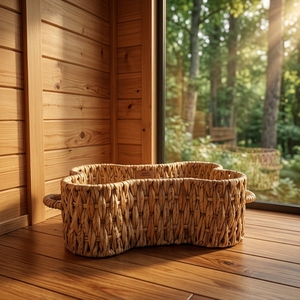 natural fiber storage <b>basket</b> bone woven bin handmade pet toy <b>hamper</b> balinese artisan novelty organizer boho supply home decor - Product Image 3