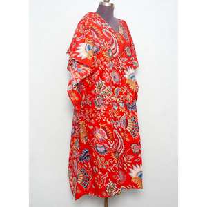 Nuevo Vestido Kaftan de Algodón para Mujer Talla Grande, Elegante Estampado Floral Vintage, Manga Corta, Estilo Playero, Holgado, para Verano - Product Image 5