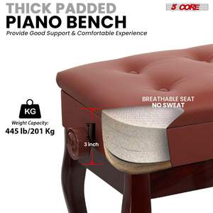 Banc de piano en bois robuste 3 en 1 avec coussin rembourré, chaise de musicien réglable, rangement - pour musiciens - D0100X3AXQT-D010275PX3T - Product Image 2