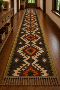 Alfombra Kilim Artesanal del Suroeste, de Lana y Yute, Estilo Boho Tribal, para Pasillo, Entrada, Corredor Largo, Decoración Rústica - Product Image 5