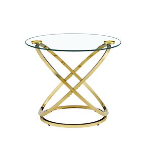 Tavolino da Caffè Moderno Rotondo in Vetro con Finitura Cromata per Soggiorno, Piano in Vetro Temperato Dorato - Product Image 2
