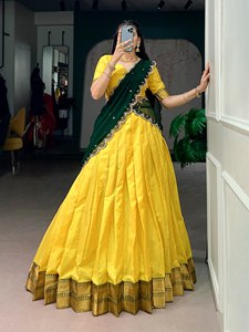 TENNECY Traditional Zari Weaving Work Women's Wedding Diwali Blouse Cotton Silk Lehe Quick Dry Wrinkle Free Gujarat All Seasons - Product Image 2