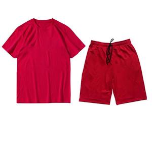 Conjunto de Camiseta y Pantalones Cortos Casuales de Verano para Hombre, Color Naranja, Cuello Redondo, Tejido de Punto, Color Sólido, 100% Algodón, Talla Grande, Holgado y Cómodo - Product Image 3