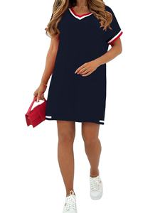 Vestido Casual Holgado con Cuello Redondo y Parches hasta la Rodilla, Talla Grande, Ecológico, Manga Corta, 100% Poliéster/Algodón, 240g - Product Image 5