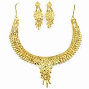 Vente en gros de parures de bijoux traditionnels en laiton plaqué or micro 14K, 18K, 24K, motif floral, colliers et boucles d'oreilles - Product Image 4