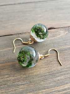 Resin Ball Drop <b>Earrings</b> with Natural Pearl Green Moss Inclusion Fashion Style Women's Party Jewelry - Product Image 6