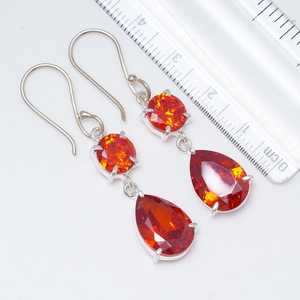 Nikhil Gems NG-033 925 Sterling Silver Handmade Red Garnet Pear Drop <b>Earrings</b> Natural Gemstone Jewelry Trendy Elegant Gift for - Product Image 3