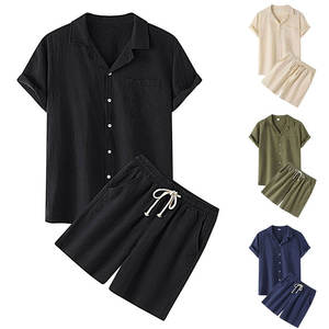 Conjunto de Dos Piezas para Hombre, Verano, Ligero, Camiseta de Manga Corta y Pantalones Cortos, Cómodo, Informal, Estampado Urbano, 100% Algodón con Logotipo - Product Image 1