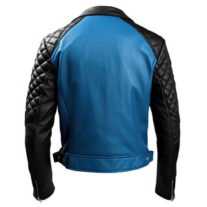 Chaqueta de Motociclista de Cuero PU Azul para Hombre, Cuello Camisero, Cierre de Cremallera, Manga Regular, Color Sólido, para Otoño e Invierno - Product Image 4