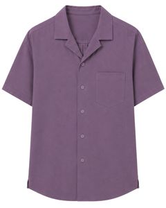 เสื้อเชิ้ตผู้ชายคอปกคิวบาสีม่วง แบรนด์ Manufacturer แขนสั้นลำลอง ใส่สบายๆ สำหรับฤดูร้อน ทรงโอเวอร์ไซส์ สไตล์สตรีทแฟชั่น เหมาะสำหรับใส่ไปเที่ยวชายหาด ติดกระดุม - Product Image 1