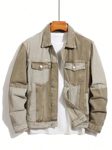 Veste en jean pour homme, couleur unie, panneaux, poche avant, boutons, vintage, manches longues, avec personnalisation complète - Product Image 1