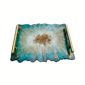 Handmade <b>Epoxy</b> Serving Tray with Golden Handles Decorative Resin Tray for Coffee <b>Table</b> Home Dcor Living Room Enhancement - Product Image 2