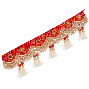 Toran Bandhanwar artisanal vert avec travail de miroirs Bandhani et pompons de perles, pour suspension de porte, décoration d'entrée de maison pour Diwali et mariage, cadeau festif - Product Image 1