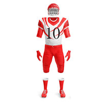 Ensemble Maillot et Short de Football Américain Personnalisé par Sublimation Rouge et Blanc, Anti-humidité, Ajusté, Unisexe, pour Adulte, Taille 10