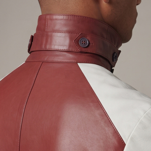 Abrigo de Cuero Personalizado Premium para Hombre, Estilo Gabardina, Cuello Alto, Botones Vintage - Product Image 5