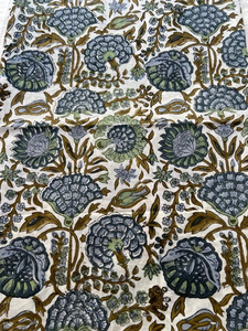 Tissu Sanganeri 100% Coton Écologique Imprimé à la Main Motif Floral Bleu Indien Fait Main Léger 90 GSM Largeur 43/44 pouces au mètre - Product Image 3