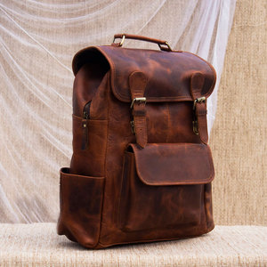 Sac à dos en cuir de qualité supérieure, prix de gros OEM, en vente. Sac à dos en cuir véritable de qualité premium, logo personnalisé. - Product Image 1