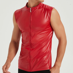 Camisetas sin mangas de cuero para hombre, chaleco sexy de cuero PU elástico, camisetas de moda para fiesta y baile, calidad superior - Product Image 1