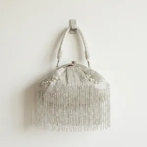 <b>Top</b> selling Beaded Purse Silver Beaded Fringe Clutch Purse Bridal Wedding Evening Bag Women Tassel Purse Handbag At Best Price - Product Image 6