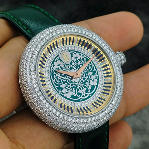 Reloj con Diamantes Cultivados en Laboratorio para Mujer |   Reloj de Lujo con Incrustaciones de Diamantes |   Esfera Verde con Cristal de Zafiro |   Regalo para Ella - Product Image 1