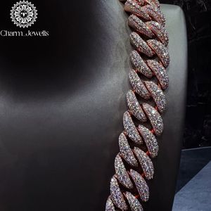 Charm Jewells Unisex Moissanite <b>Statement</b> <b>Necklace</b> 14K Gold Plated Silver Link Chain Hiphop Style IGI Certified Micro Insert - Product Image 3