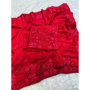 Saree de diseñador para mujer con juego de trabajo de bordado de hilo multicolor - Product Image 2