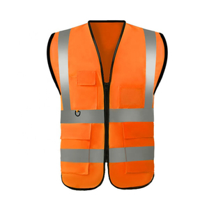Chaleco de seguridad naranja para hombre con rayas reflectantes, cuello en V, cierre de cremallera, ropa exterior informal transpirable para verano - Product Image 6