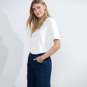 เสื้อยืดสีขาวผู้หญิงรุ่นใหม่ ระบายอากาศได้ดี คุณภาพสูง ย้อมสีเรียบง่าย เป็นมิตรกับสิ่งแวดล้อม แห้งเร็ว ผ้าฝ้าย 100% เบาสบาย ทรงปกติ - Product Image 2