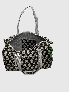 <b>Black</b> Floral Patterned Duffel <b>Bag</b> <b>Large</b> Capacity Zipper Travel Weekender Tote Textile - Product Image 5
