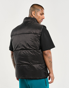 Men's Black Stand Collar Puffer Vest Zipper Closure Windproof Polyester <b>Wadding</b> Winter Casual Jacket - Product Image 2