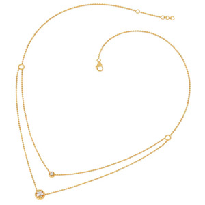Minimal Double Layer Diamond <b>Necklace</b> with Twin Floating Round Sparkle Accents and <b>Delicate</b> Chain Design - Product Image 4