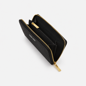 HINDVANTA GLOBAL Cartera de mano negra de moda para mujer con cadena de PU, cremallera y logo, monedero delgado con forro de cuero orgánico sólido para uso diario 6-7 - Product Image 5