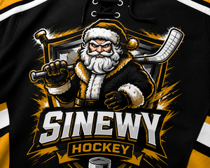 SINEWY SPORTS Heren Custom IJshockey Jersey Zwart Goud Santa Design Gesublimeerd Vochtregulerend Volledige Mouw Regular Fit - Product Image 5