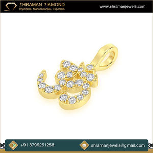 Proveedor Líder de Joyería de Moda de Alta Calidad, Regalo de Compromiso Más Vendido, Pequeño Colgante OM de Oro de 14K con Diamante Natural VVS - Product Image 3