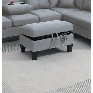 Set di Divani Componibili in Lino Grigio Tortora 3 Pezzi con Chaise Longue LAF RAF, Pouf Contenitore e Portabicchieri - Product Image 4